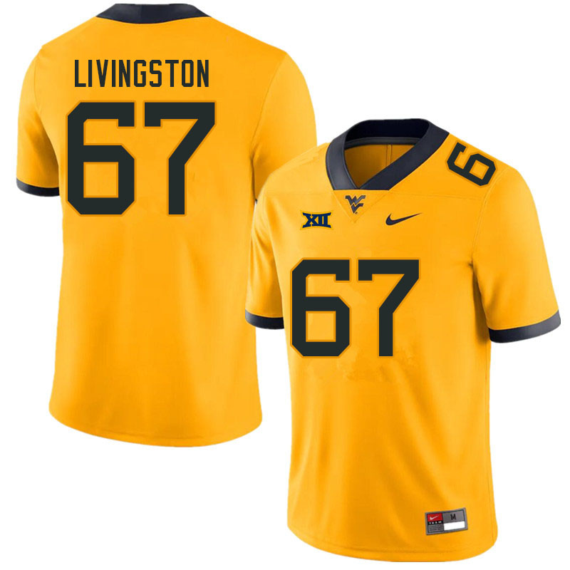 Men #67 Landen Livingston West Virginia Mountaineers College Football Jerseys Sale-Gold